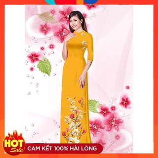 Áo dài truyền thống in Lan Bách Hợp cao cấp - KHÔNG KÈM QUẦN