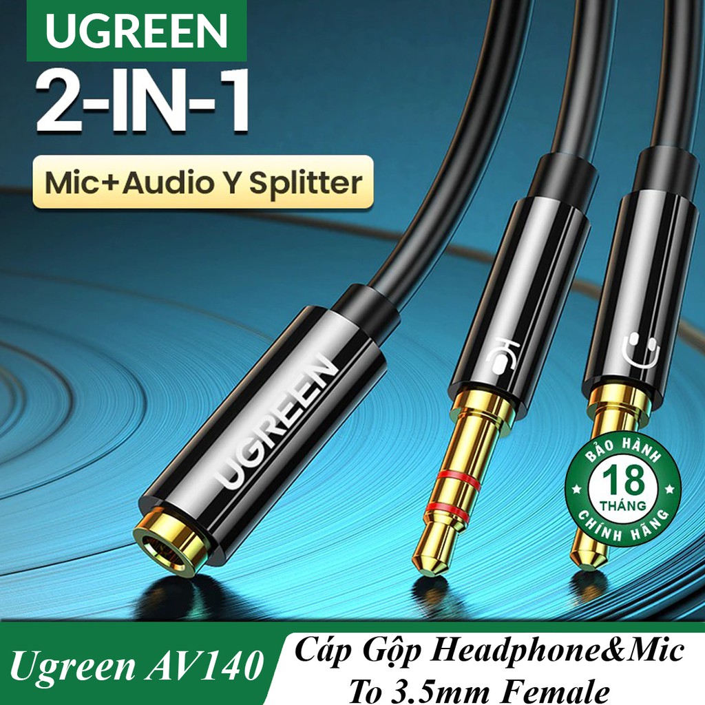 Cáp Gộp Headphone &amp; Mic 3.5 Male To Female UGREEN AV140 Cao Cấp