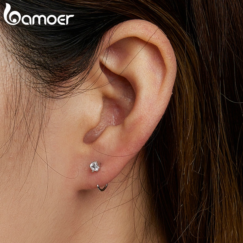 Bông tai BAMOER bạc 925 kiểu dáng đơn giản