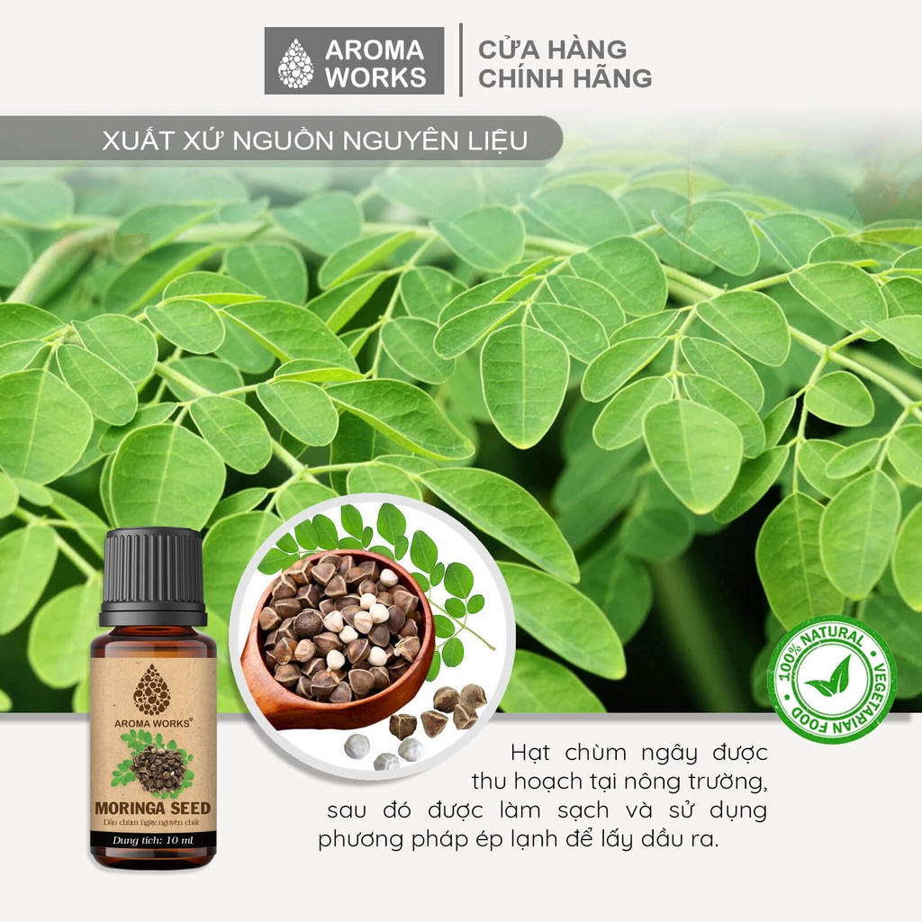 Dầu hạt Chùm ngây Aroma Works Organic moringa seed oil cấp ẩm, sáng da, mờ nám, mờ nếp nhăn