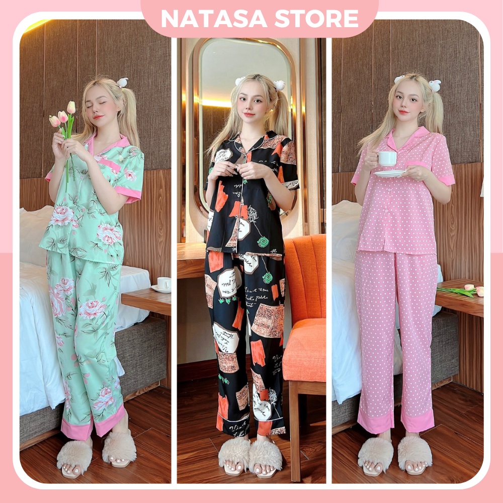 Pijama lụa, đồ ngủ nữ NATASA dễ thương, đồ bộ mặc nhà nữ tay ngắn quần dài có bigsize ND 00