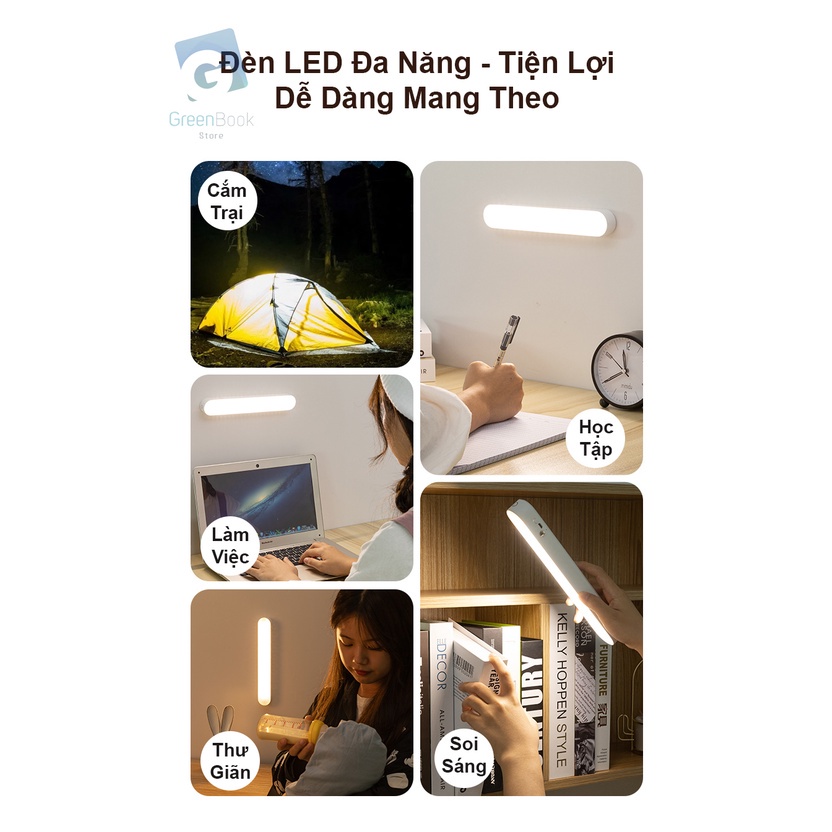 Đèn Led Đa Năng Mini, Đèn Học, Đèn Bàn Đọc Sách Không Dây Gắn Tường, Gắn Tủ Có Pin Sạc USB