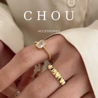 Set 2 Nhẫn Đính Đá Vuông | CHOU ACCESSORIES |
