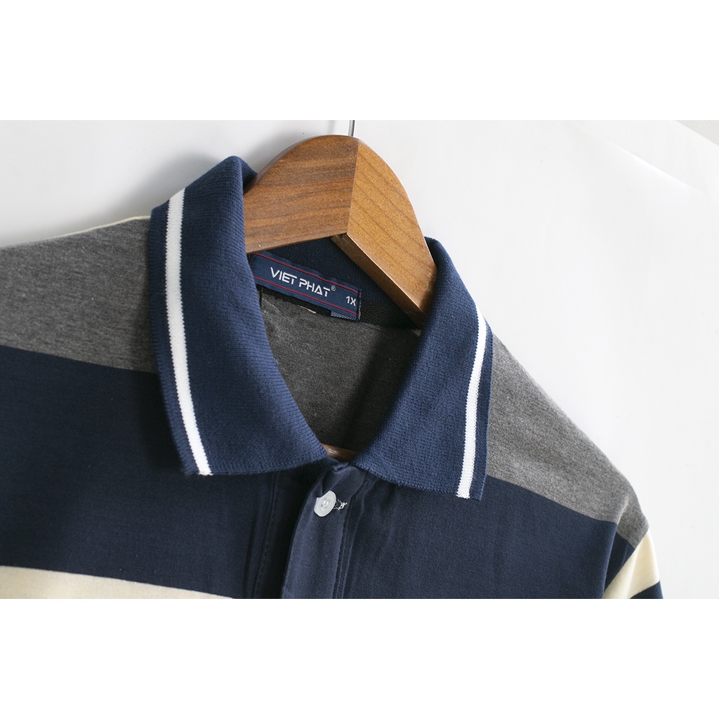 Áo thun nam sọc ngang trung niên tay ngắn vải cotton dày mềm mát loại áo thun nam có cổ form rộng TOG5 | BigBuy360 - bigbuy360.vn