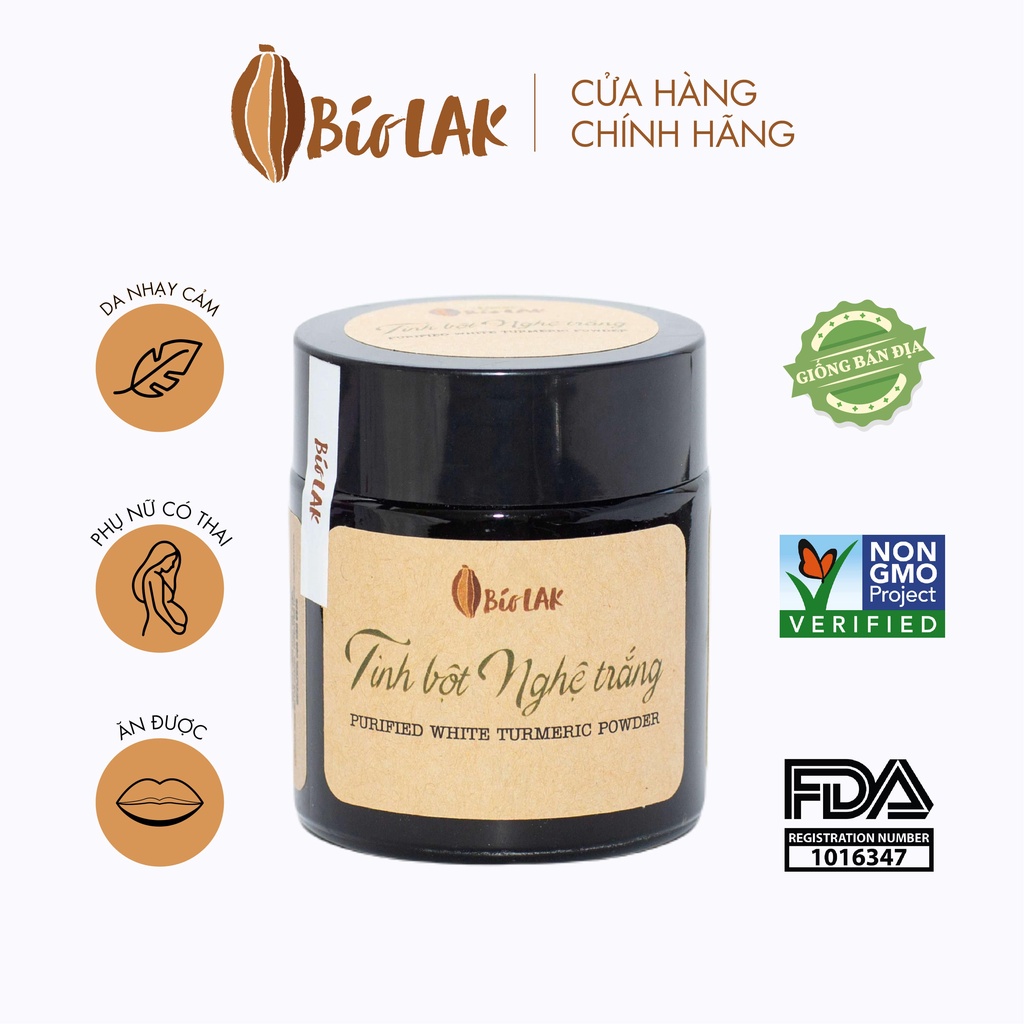 Tinh bột nghệ trắng nguyên chất TRẮNG DA - TRẺ HÓA LÀN DA (dùng được cho mẹ bầu) Bio LAK 50gr