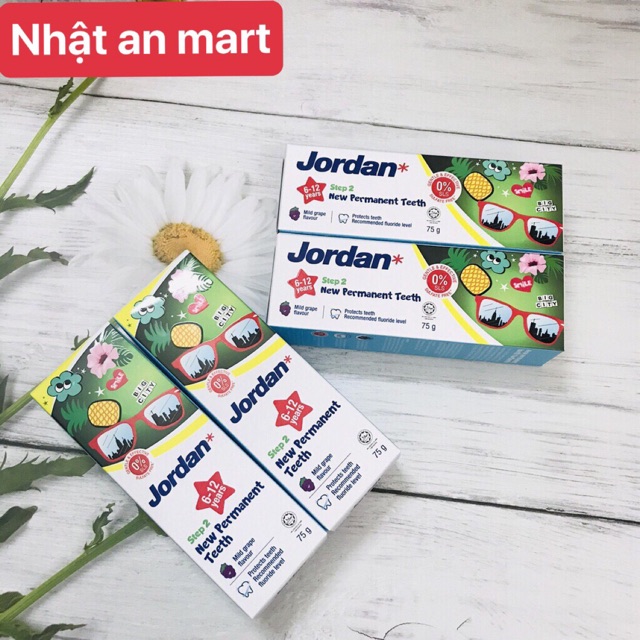 Kem Đánh Răng Jordan Trẻ Em Vị Dâu Tây &amp; Vị Nho 75g (0-5 Tuổi,6-12 Tuổi)