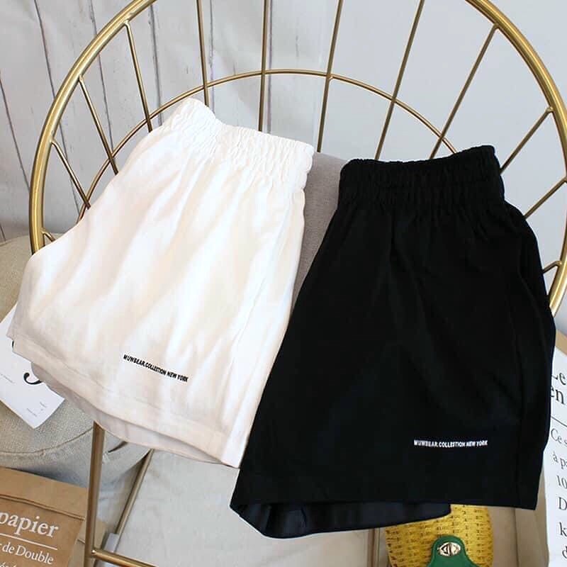 Quần Short Đũi Thêu Chữ Nhỏ PEONYB Nữ [FREESHIP]  Shorts đùi ống rộng, sooc cạp chun màu trắng đen, sọt ngắn Ulzzang