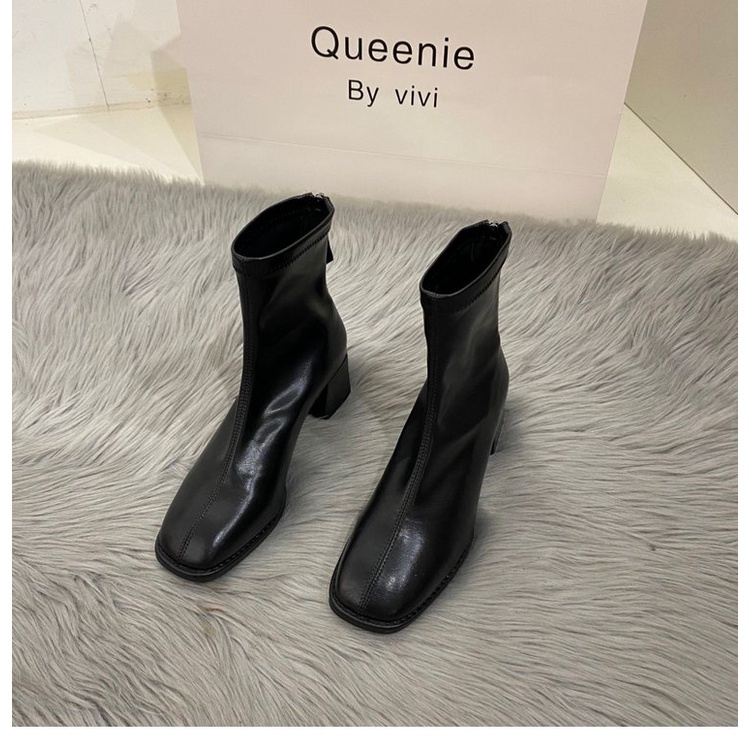 Giày bốt cổ ngắn mũi vuông phối khóa kéo thời trang cho nữ | BigBuy360 - bigbuy360.vn