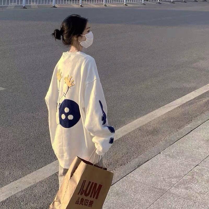 Áo hoodie Mỏng Tay Dài Cổ Tròn In Họa Tiết Đơn Giản Dành Cho Nữ