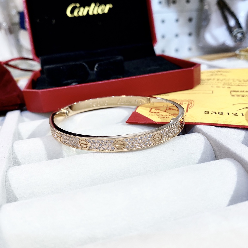 Vòng Tay Titan Nữ CATIER Đính Full Xoàn Đính Đá Có Dập Logo Bên Trong Kèm Full Box - Lắc Tay Titan Đính Full Đá