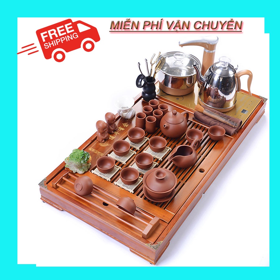 Bàn Trà Điện thông minh giá rẻ, gồm Khay bàn đen, vàng bàng gỗ sồi nga bộ bếp điện inox 304 tự động