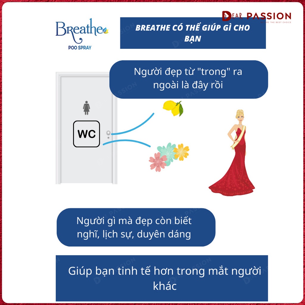 Xịt khử mùi Breathe, giúp tạo hương thơm và ngăn mùi khi đi vệ sinh 30ml