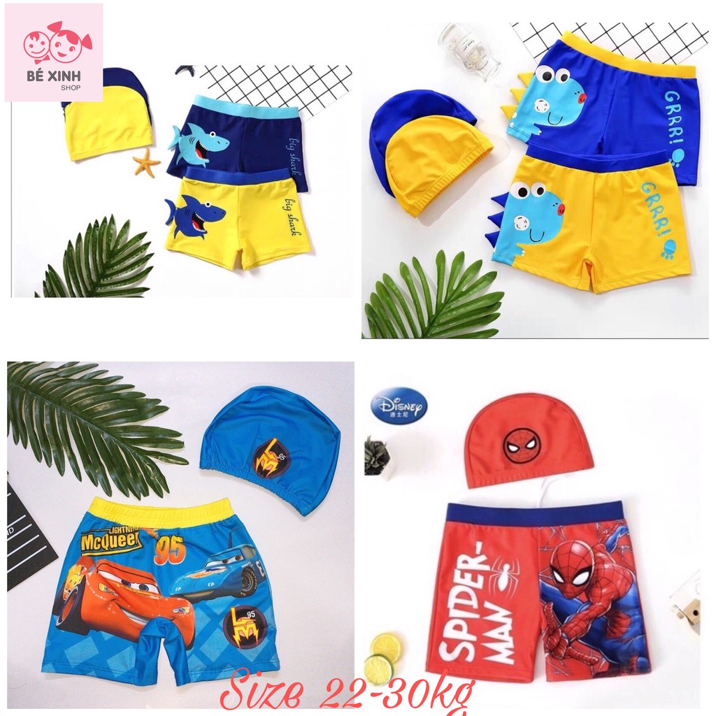 Quần bơi kèm nón / mũ bơi size đại cho bé trai trẻ em [Sale Sale!!] Combo QUẦN VÀ NÓN MŨ BƠI tắm biển in 3D cho bé trai