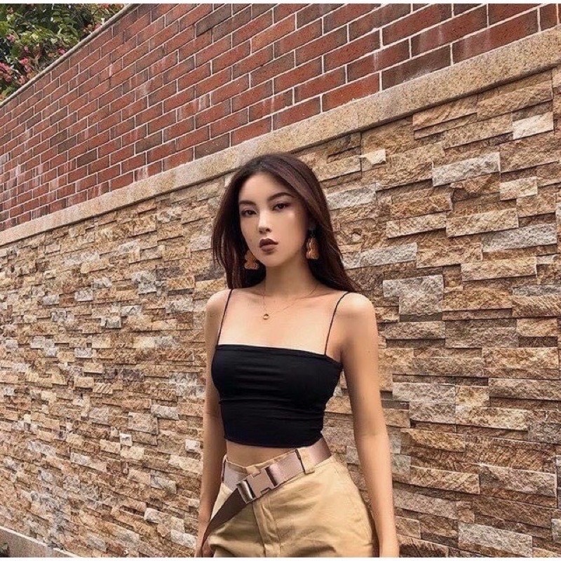 Áo 2 dây bún croptop chất COTTON loại 1 co giãn 4 chiều đẹp dễ phối đồ phong cách trẻ trung năng động AN09