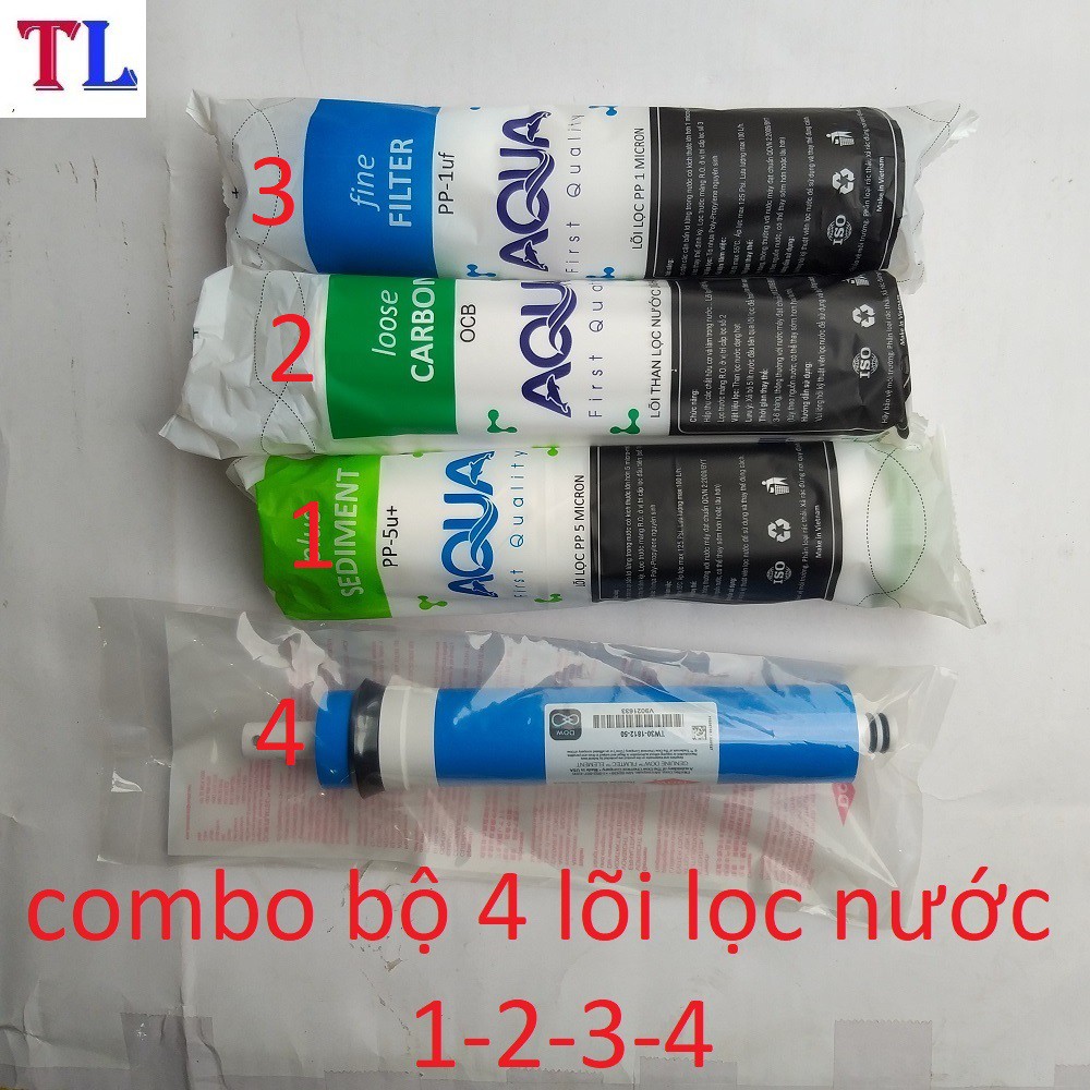 Lõi Lọc Nước Số 4 Màng RO DOW FILMTEC + bộ lõi lọc nước AQUA số 1,2,3 ( bộ lõi 1234)