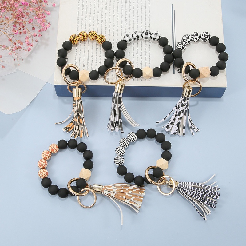 Vòng Tay Chuỗi Hạt Gỗ Phối Tua Rua Và Móc Khóa Bằng Silicone Và Gỗ Dành Cho Ngày Của Mẹ