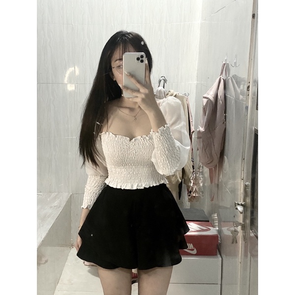 ÁO CROPTOP NHÚN TAY LƯỚI