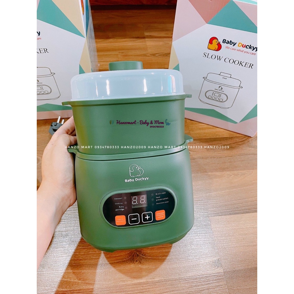 Nồi Nấu Cháo Chậm Cho Bé Baby Duckyy, Hầm Cháo Chậm, Ninh Đa Năng Cho Bé_Baby Duckyy KALI 001 0.8L_Kèm Lồng Hấp