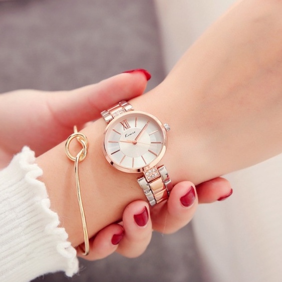 Đồng hồ nữ đeo tay chính hãng Kimio dây kim loại mặt tròn màu bạc chống nước