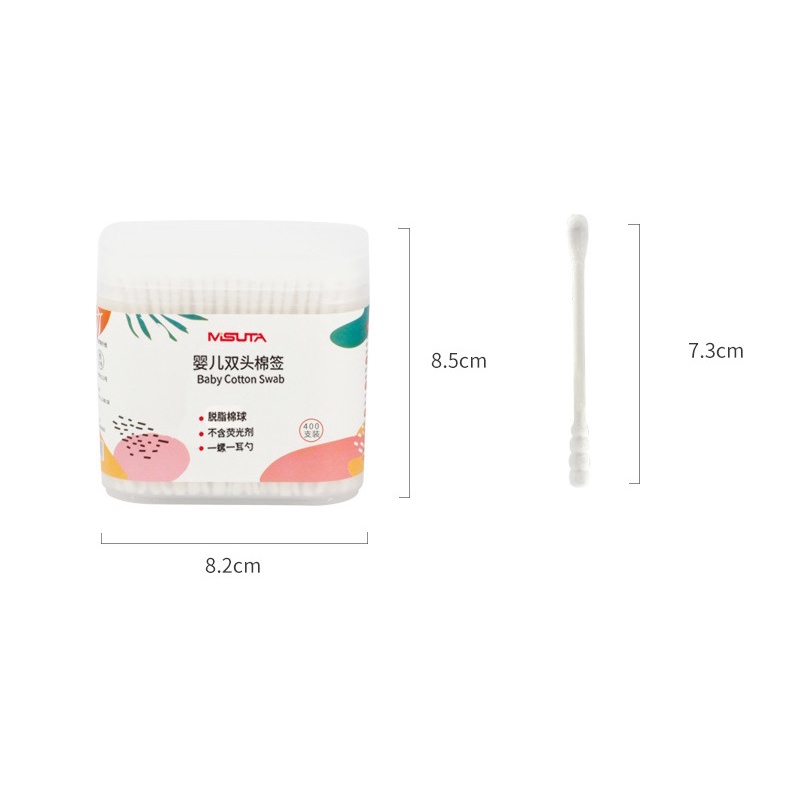 Tăm bông cho bé sơ sinh cao cấp làm từ bông tự nhiên hộp 400 que Misuta, hộp V-coool 200 que