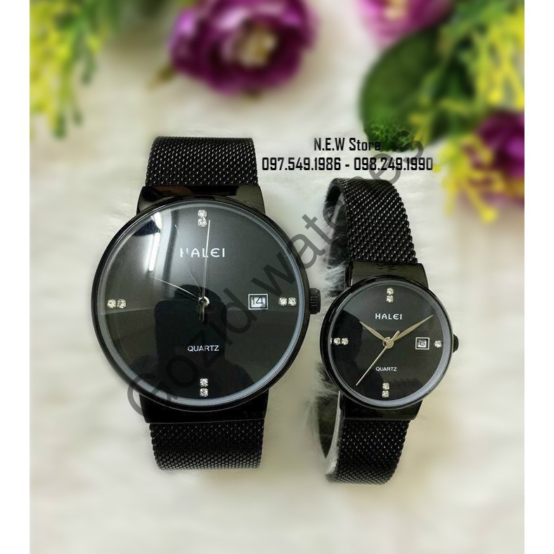 Đồng hồ cặp đôi dây thép lụa Halei Black -Gozid.watches