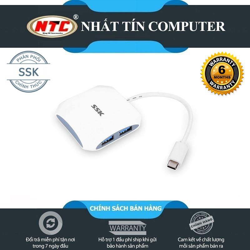 Bộ chia OTG typeC ra 4 cổng USB 3.0 SSK SHU810 đa thiết bị cùng lúc - tốc độ 5Gbps (Trắng)