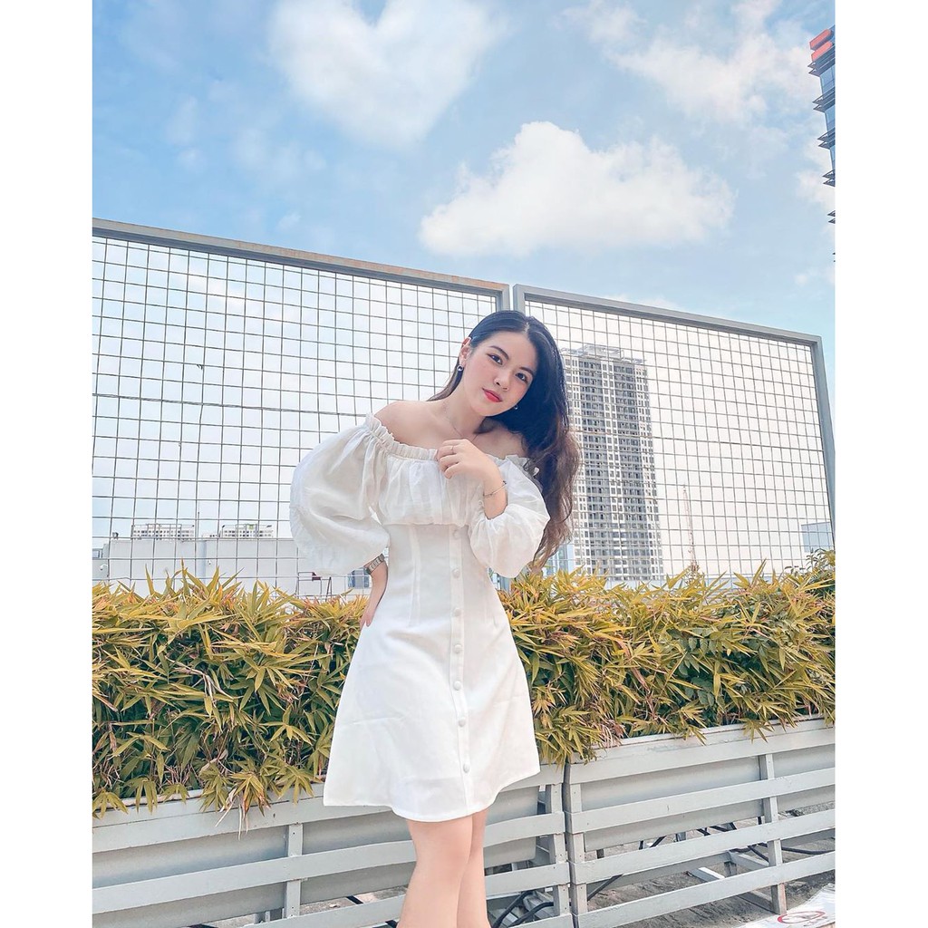Đầm dạo phố bánh bèo trễ vai phối nút - Susan dress | BigBuy360 - bigbuy360.vn