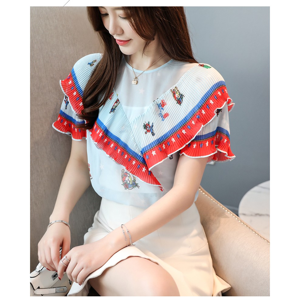 Áo kiểu công sở bánh bèo xinh xắn - Dành cho bạn nữ 60-69Ký mặc