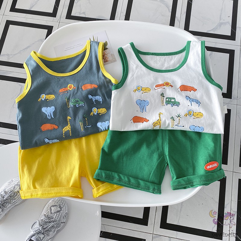 Bộ Áo Thun Cotton Sát Nách + Quần Short Cá Tính Cho Bé Trai Kiểu Hàn Quốc