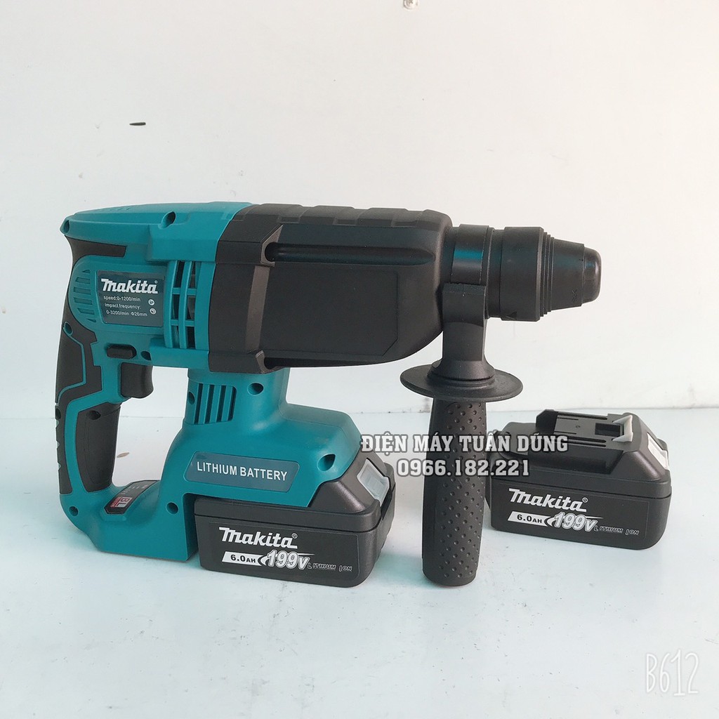 Máy khoan đục bê tông dùng pin Makita 199V Kèm 2 pin TỰ ĐÓNG - Tặng 5 mũi khoan và đục