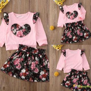 Bộ Áo Thun Dài Tay + Chân Váy Xòe Cho Bé Gái
