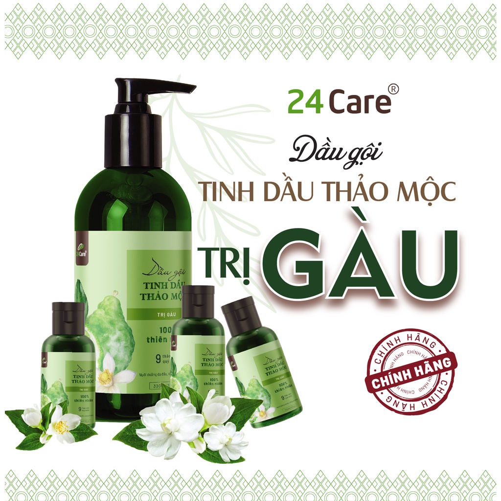 Dầu gội tinh dầu thảo mộc thiên nhiên 24Care - Cam kết 1 lần gội sạch gàu - Dung tích 300ml