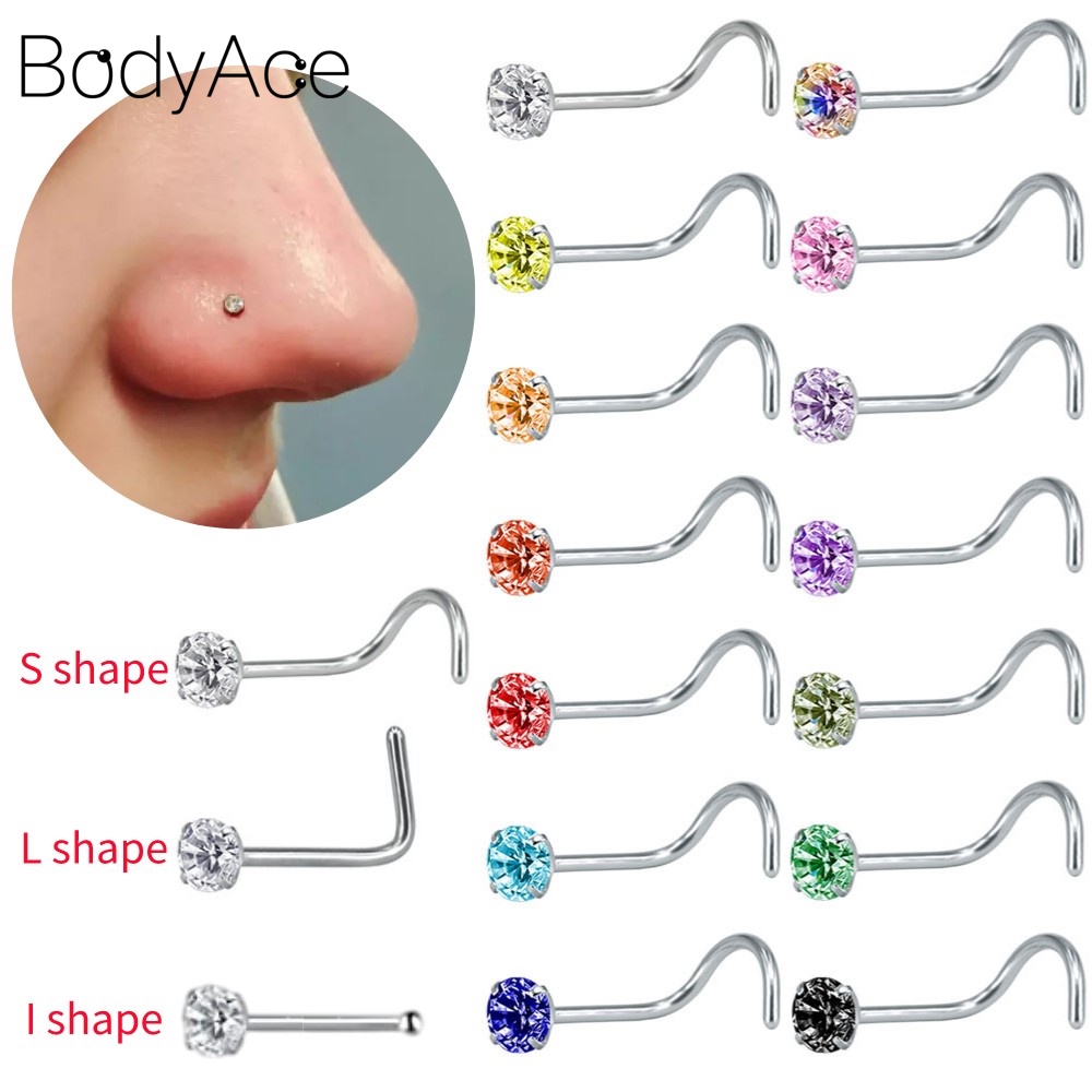 Set 14 Khuyên Mũi Thép Không Gỉ Đính Đá Pha Lê Nhiều Màu Sắc