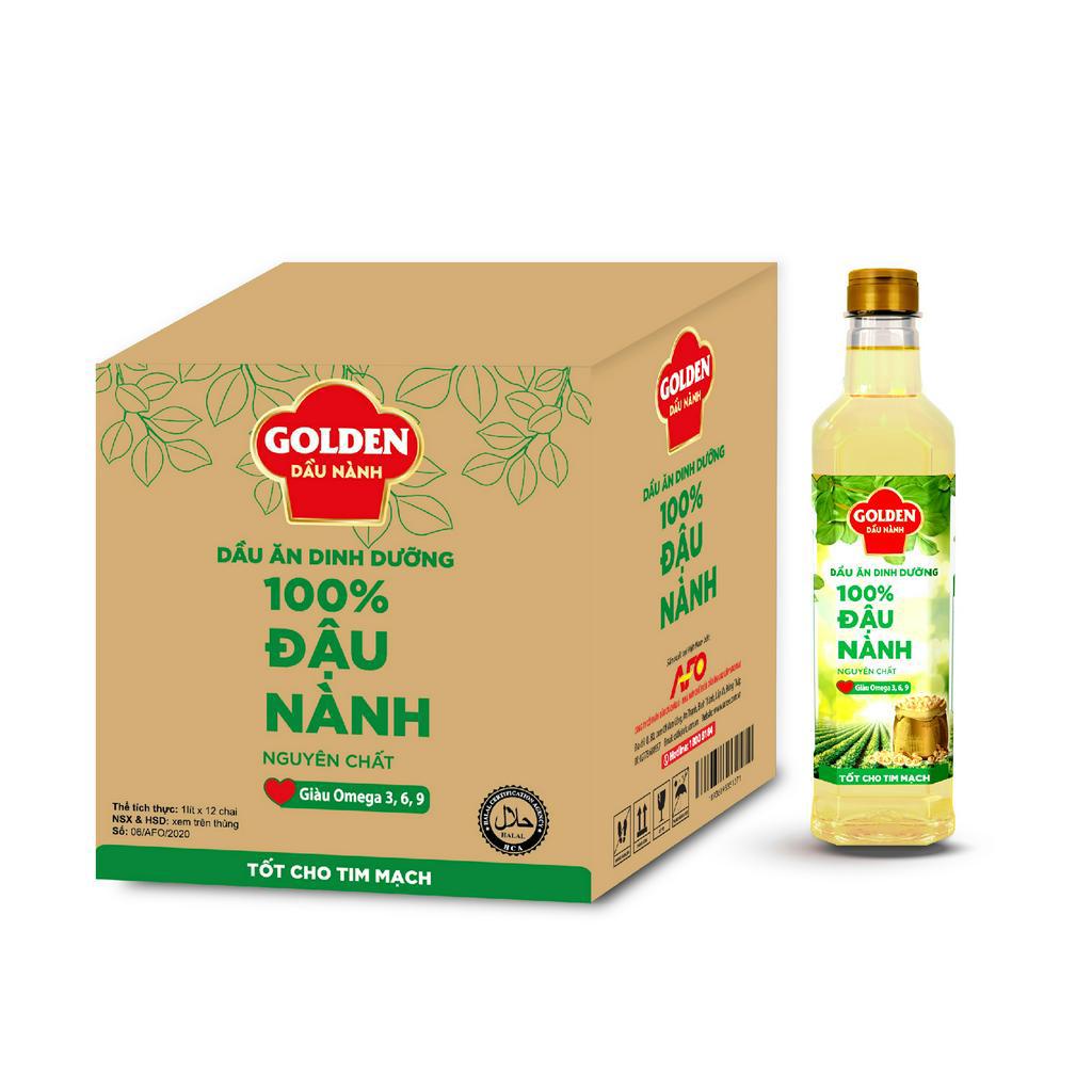 Thùng Dầu Đậu Nành cao cấp Golden 1 lít (1 lít x 12 chai)