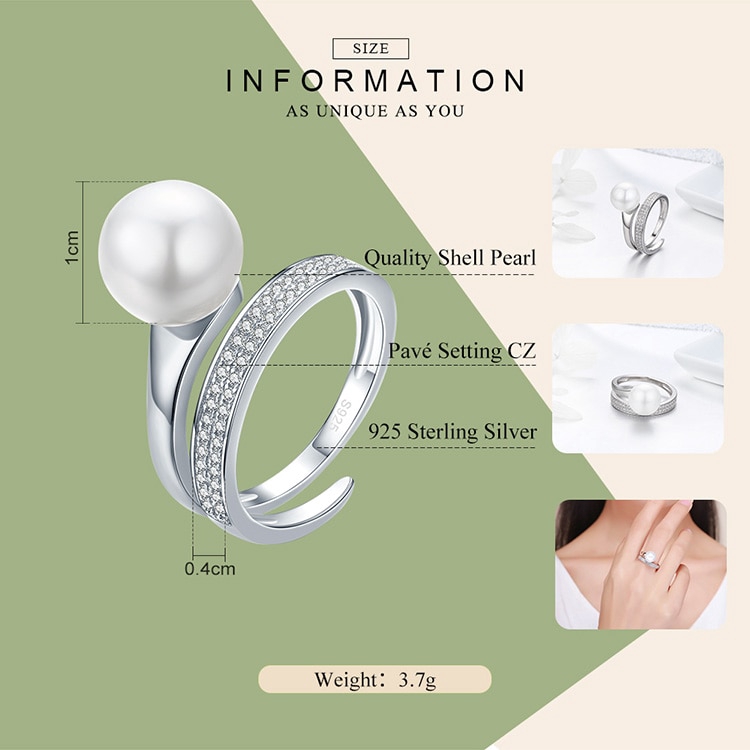 Nhẫn Bamoer Scr231 bạc phong cách hình học đính đá thời trang dành cho nữ