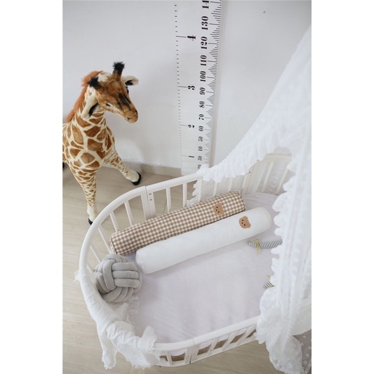 Gối Ôm Trẻ Em Dài Chất Liệu Cotton Bông Tinh Khiết Organic Thêu Gấu Style Hàn Quốc, Gối Chặn Cũi Chống Va Đập Cho Bé