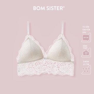 Áo lót mút mỏng chất ren croptop không gọng đính nơ nâng ngực tự nhiên màu trắng BOM SISTER BR4140