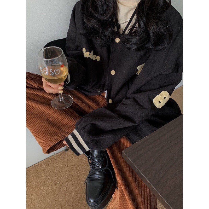 Áo Bomber Thêu Chỉ nổi Vàng YQ Áo Khoác Unisex Dáng Rộng Cúc Bấm | BigBuy360 - bigbuy360.vn