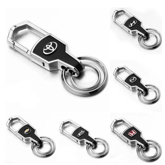 Móc chìa khóa ô tô bọc da cao cấp, Móc khóa bọc da gắn logo inox các hãng xe ô tô