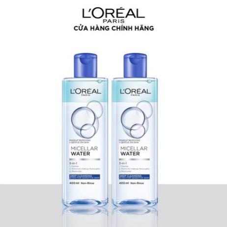 [ TẶNG BÔNG TẨY TRANG 40 MIẾNG ] Bộ 2 nước tẩy trang đa năng 3-in-1 làm sạch sâu L'Oreal Paris (xanh dương đậm)
