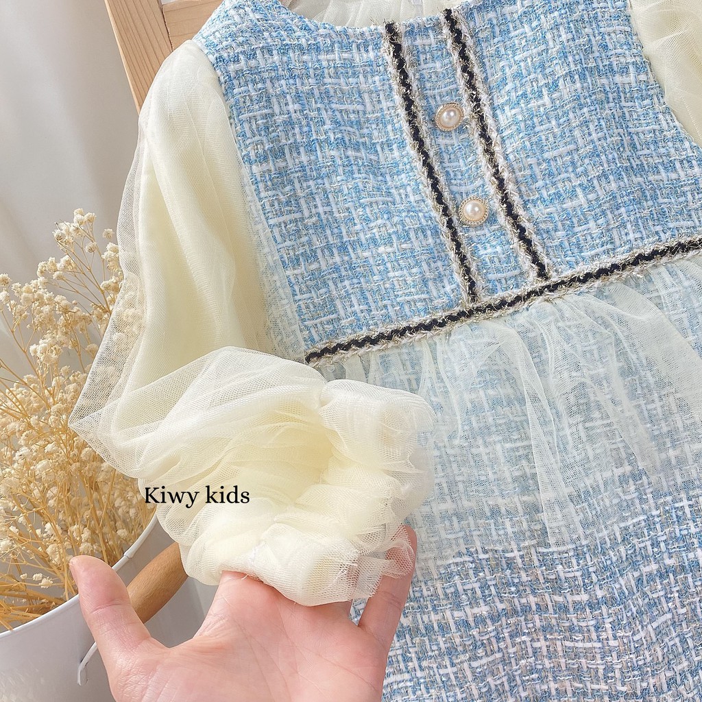 Váy dạ Tweed cho bé gái KIWY KIDS phối ren phong cách công chúa Kids11 cho bé từ 1 đến 4 tuổi