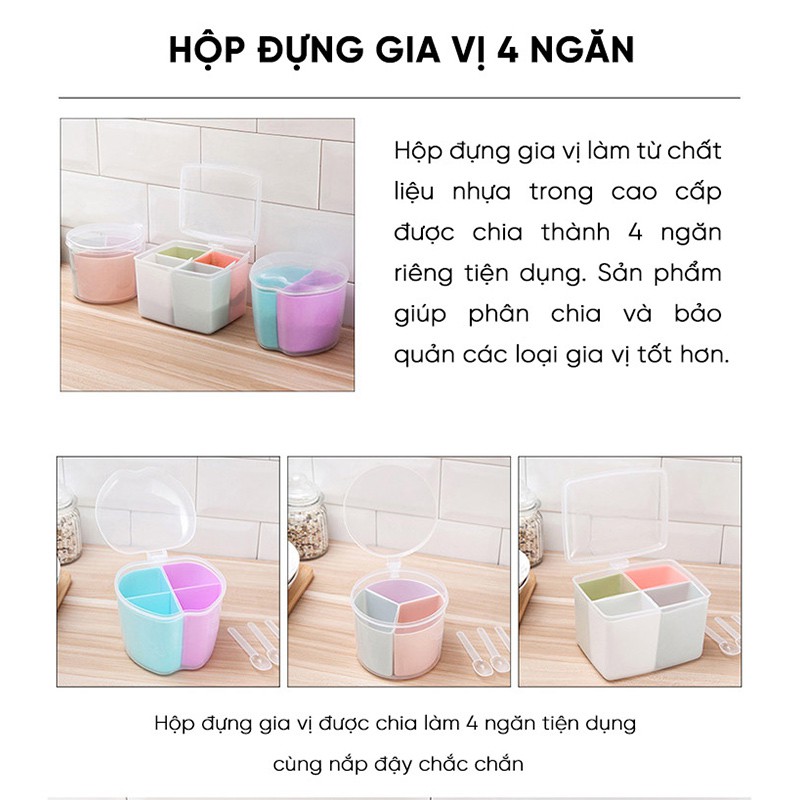 Hộp đựng gia vị 4 ngăn có nắp đậy (giao ngẫu nhiên)