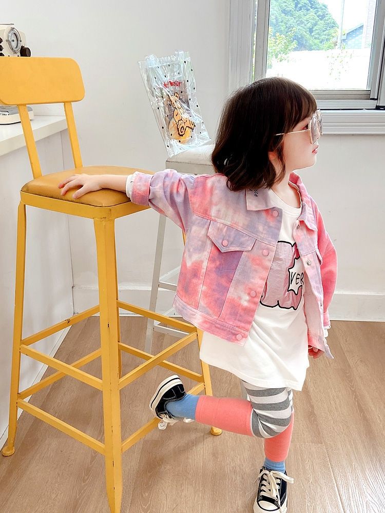 Áo Khoác Denim Họa Tiết Rằn Ri Cá Tính Cho Bé Gái