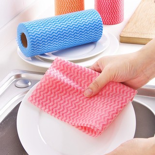 Cuộn 50 tờ khăn lau đa năng, khăn vải lau dầu mỡ có dòng kẻ màu