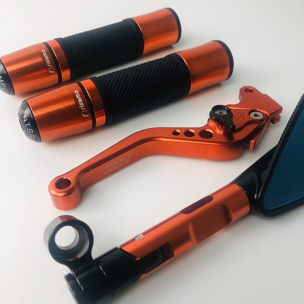 COMBO_Bộ bao tay gù ý + 1 tay thắng cơ + 1 gương chiếu hậu 5 cạnh cao cấp_màu da cam_motorsaigon