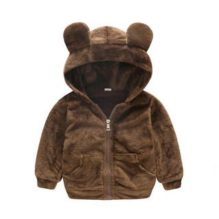 Áo khoác lông tay dài hình con gấu giữ ấm cho bé trai và bé gái