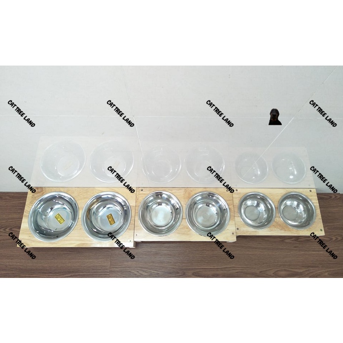 KHAY ĂN BẰNG GỖ TỰ NHIÊN, CHỐNG NƯỚC, KÈM BÁT ĂN CHÓ MÈO BẰNG INOX