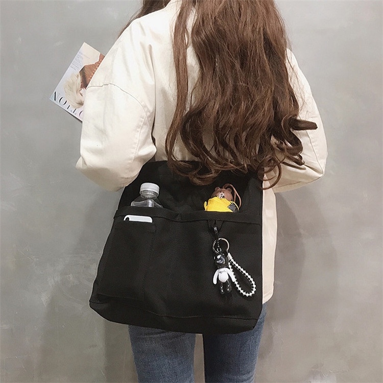 TÚI TOTE ĐEO CHÉO 4 NGĂN VẢI CANVAS PHONG CÁCH ULZZANG UNISEX - XUONGMAITNT