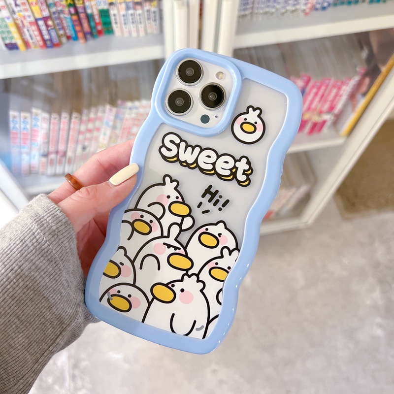 Ốp lưng iphone Ốp Điện Thoại Nhựa Acrylic Phối Ren Họa Tiết Chú Vịt Dễ Thương Cho Iphone 13Promax 14pro 11Pro 8 Dinuo case