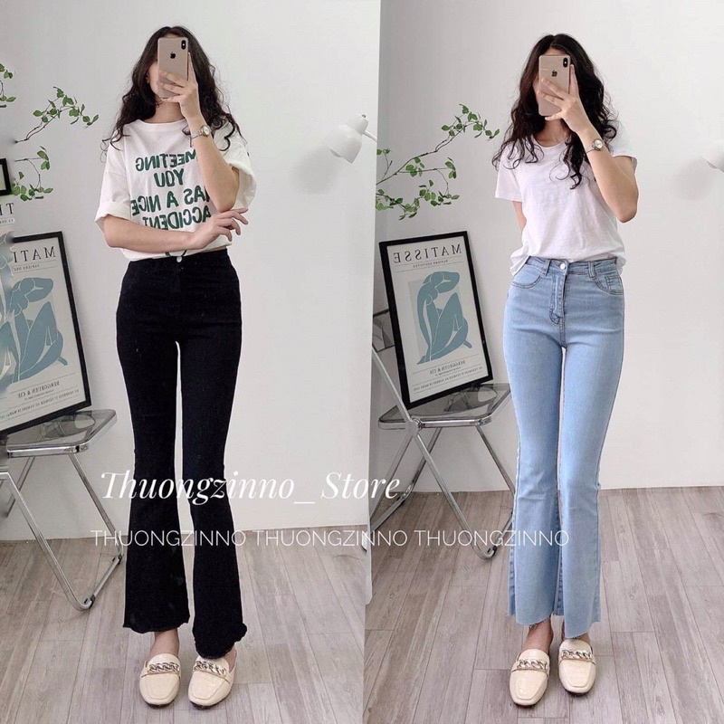 [Ảnh thật/Video]Quần ống loe cắt gấu nhiều màu tôn dáng